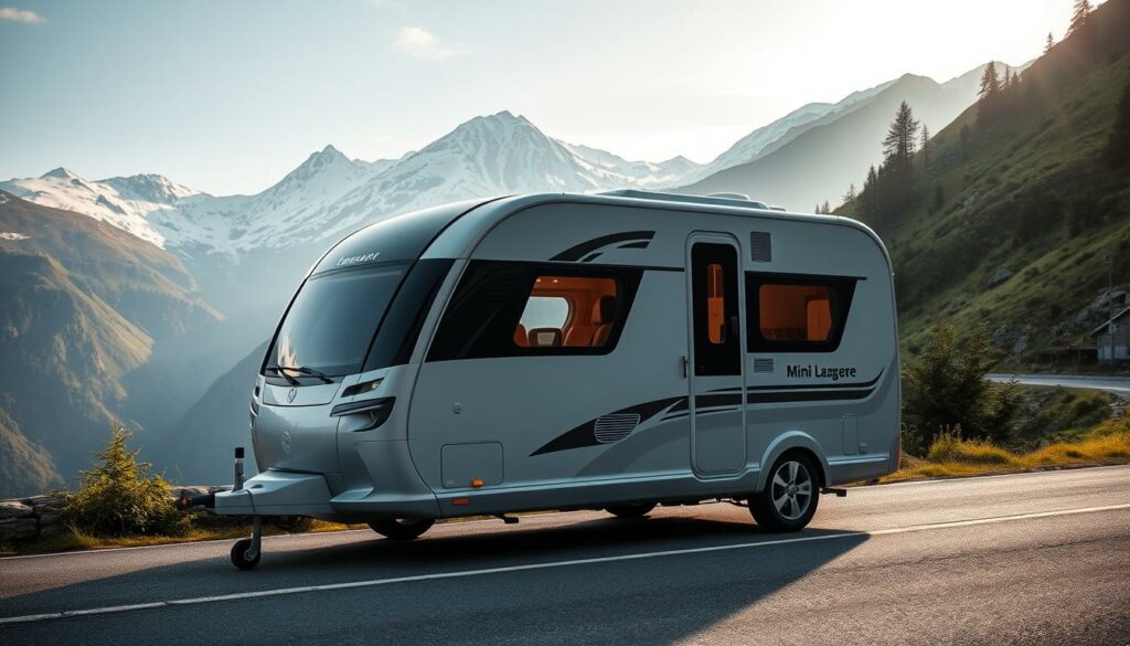 A-compact-innovative-mini-caravan-parked-on-a-picturesque-mountain-road-surrounded-by-lush-1024x585 Mini caravane : top 5 des modèles compactes et innovants