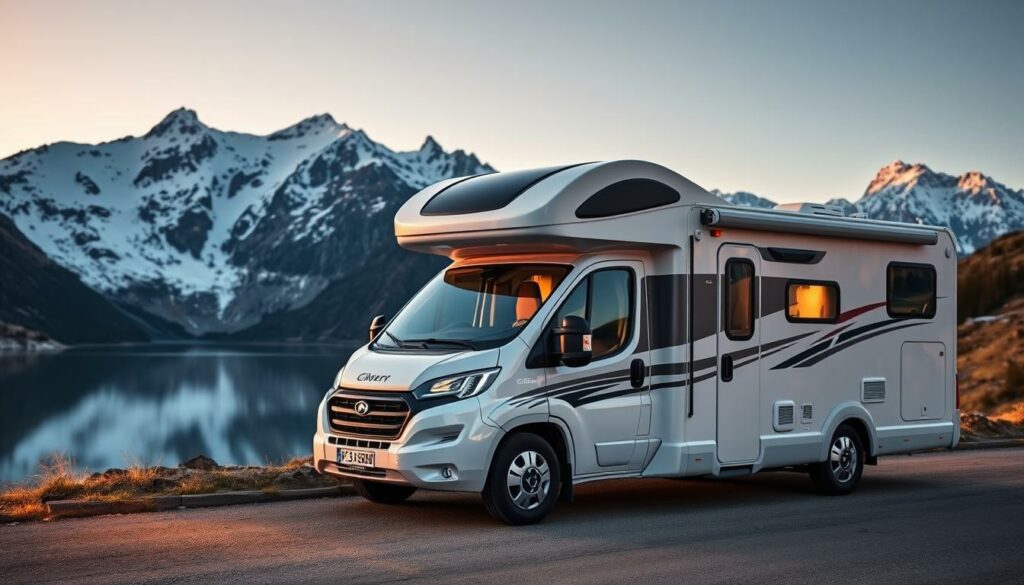 A-large-robust-motorhome-parked-in-a-scenic-alpine-landscape-with-snow-capped-peaks-in-the-1024x585 Camping-car en Europe : ce changement de règles cet été risque de tout bouleverser