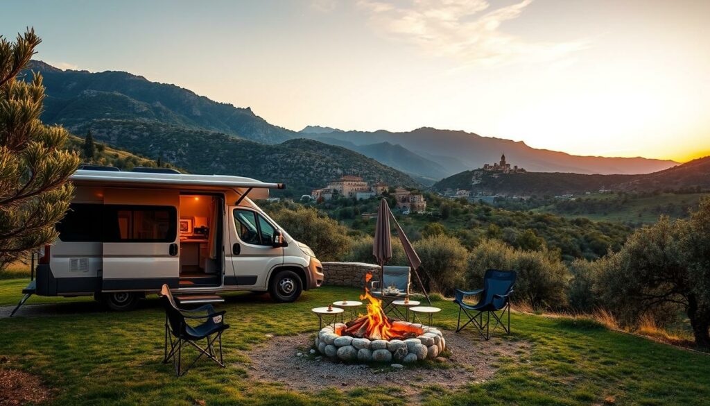 A-serene-camping-scene-in-the-Greek-countryside-with-a-well-equipped-campervan-nestled-amidst--1024x585 Ce pays interdit les camping-cars dès l’été 2025 : ce qui va vraiment changer