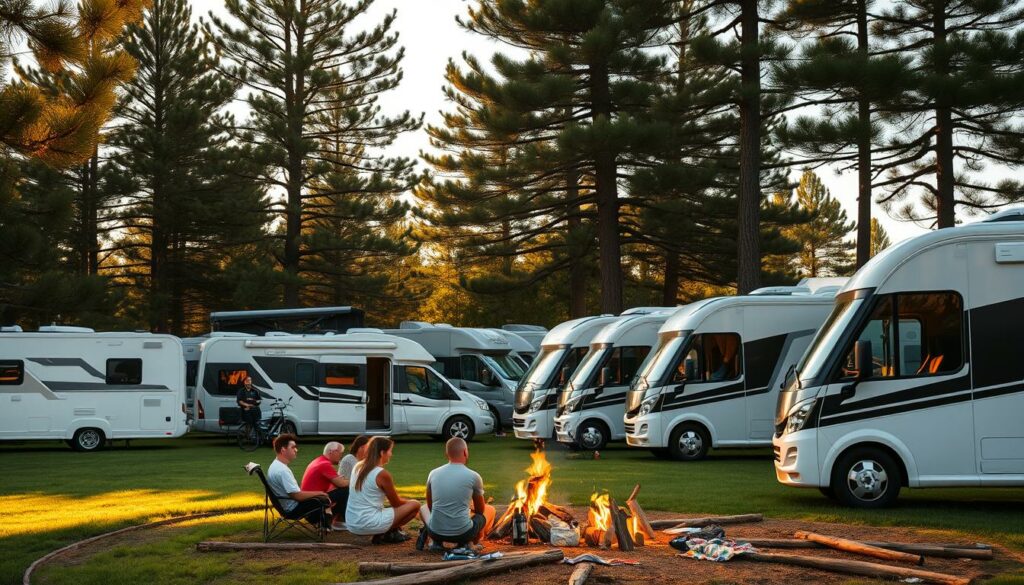 A-serene-campsite-nestled-in-a-lush-verdant-landscape-with-a-row-of-sleek-modern-1024x585 Camping-car en Europe : ce changement de règles cet été risque de tout bouleverser