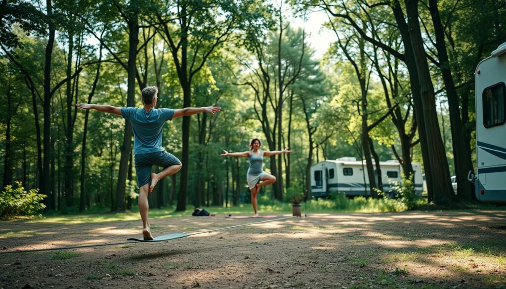 A-serene-outdoor-scene-capturing-various-balance-activities-for-a-motorhome-vacation.-In-the-1024x585 Activités de plein air à faire pendant un voyage en camping-car