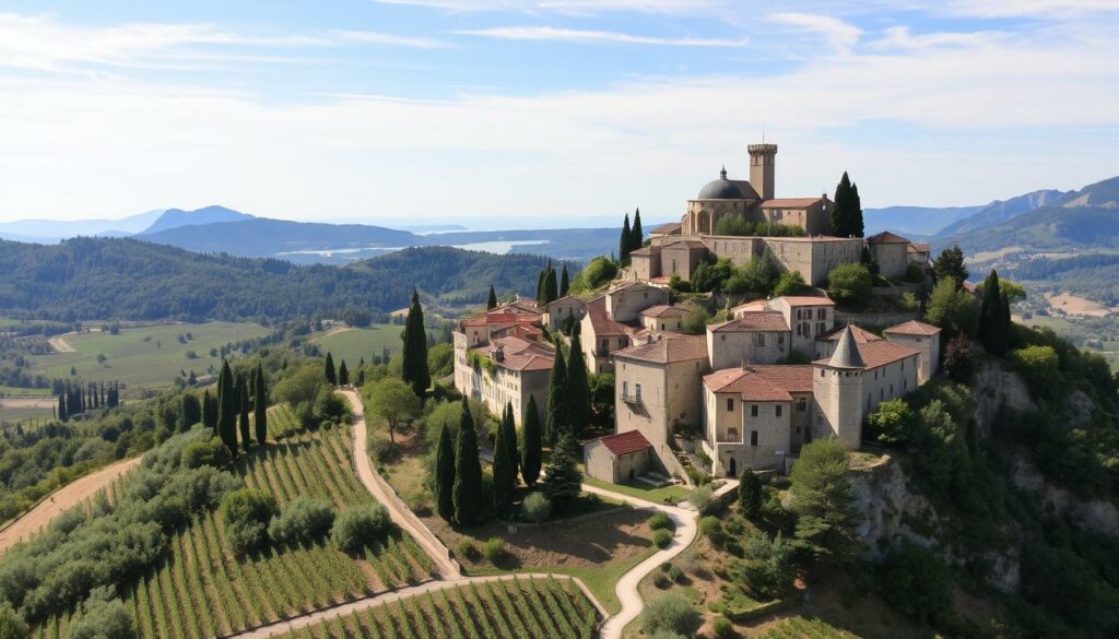 Image-de-la-Dracenie-en-Provence-montrant-des-villages-perches-et-des-paysages-de-vignobles-et-1024x585 Où partir en van en mai ? Nos idées-destinations en France !