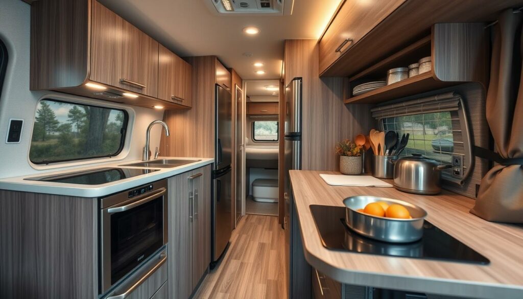A-compact-and-efficient-camping-car-kitchen-meticulously-designed-to-maximize-functionality-in-1024x585 ASTUCES POUR MIEUX CUISINER EN CAMPING-CAR