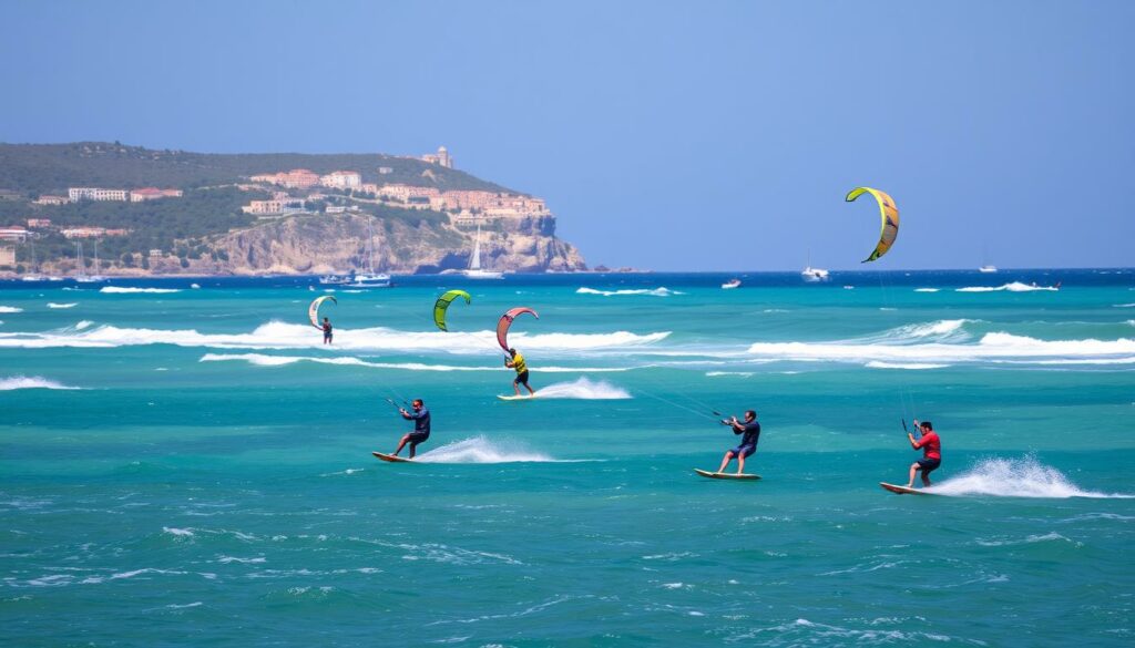 Image-de-la-Mediterranee-avec-des-kitesurfeurs-1024x585 Les sports de vent en camping-car