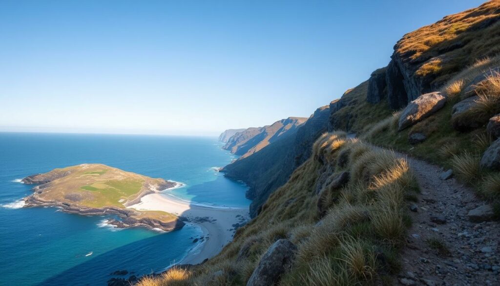 Image-de-la-cote-sauvage-bretonne-avec-un-sentier-de-randonnee-et-une-plage-isolee-1024x585 Où partir en vacances en juin en France ?
